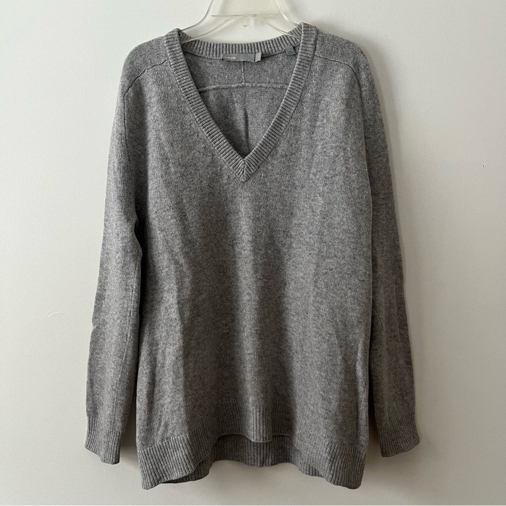 VINCE Oversized Cashmere Alpaca Sweater XS Grey V-Neck Neutral Minimalist